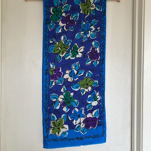 Vintage Oscar de la Renta Studio Silk French Inspired Flower Long Scarf - Picture 6 of 10